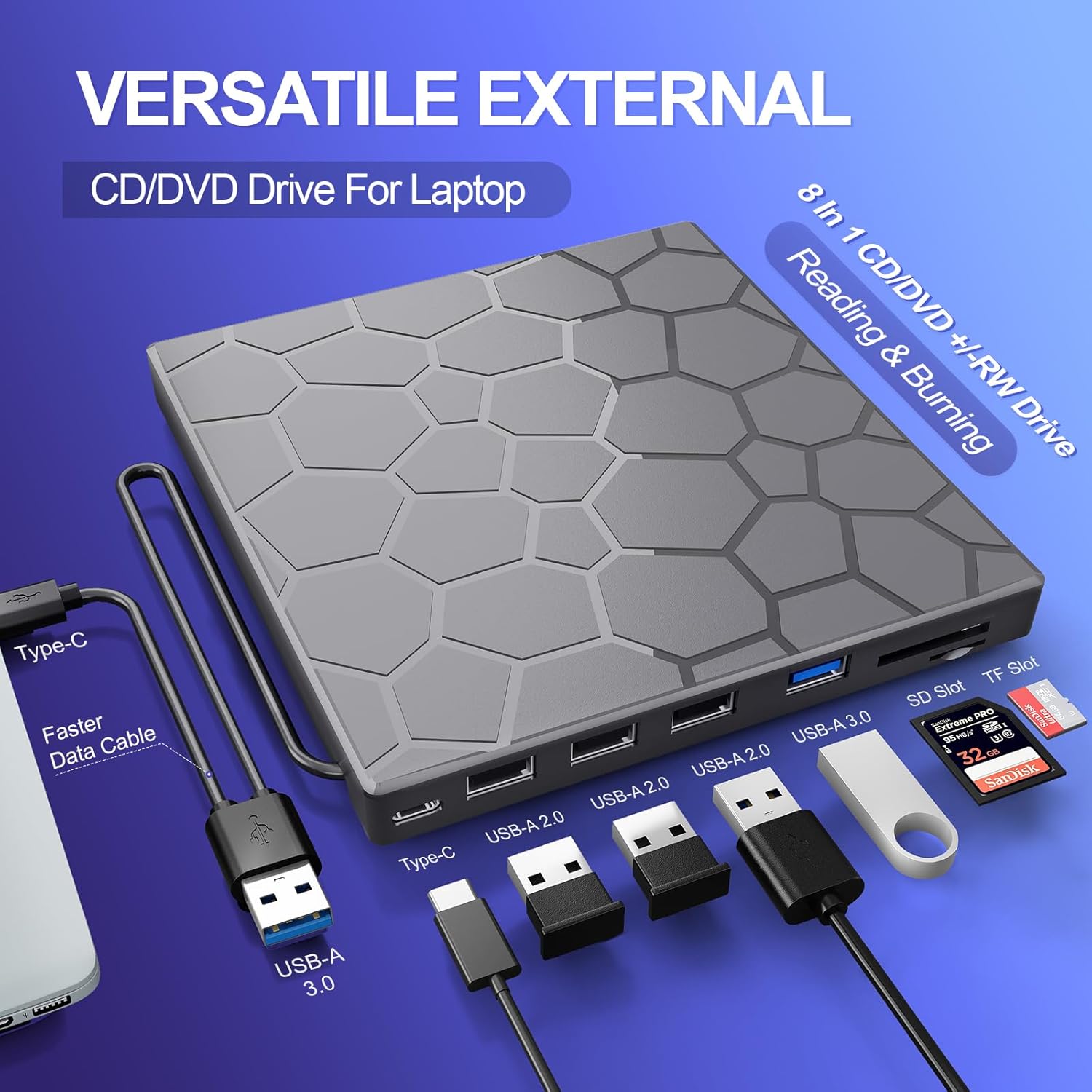 High-Speed USB 3.0 External CD/DVD Drive with Burner – Plug & Play, Windows & Mac Compatible Computer Accessories - Tophatter Daily Deals