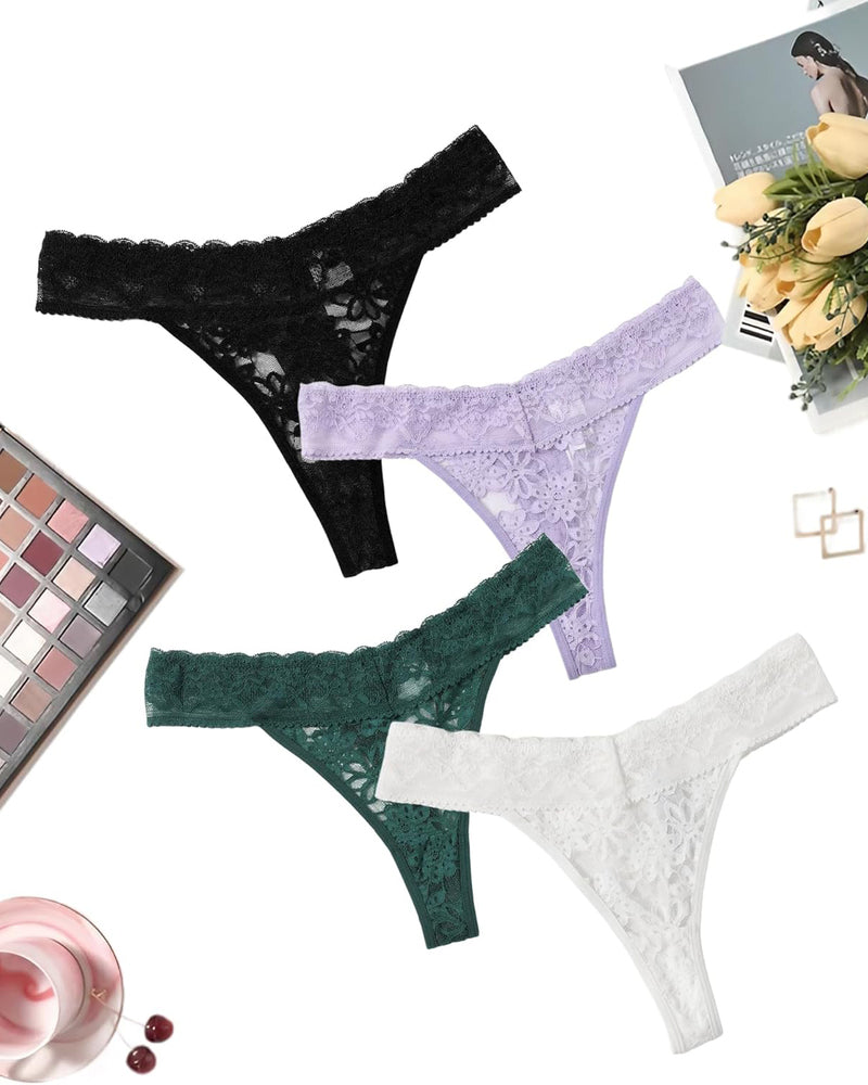 Lace Low Waist Brazilian Panties 4 Pcs-3 Lingeries-panties - Tophatter Daily Deals