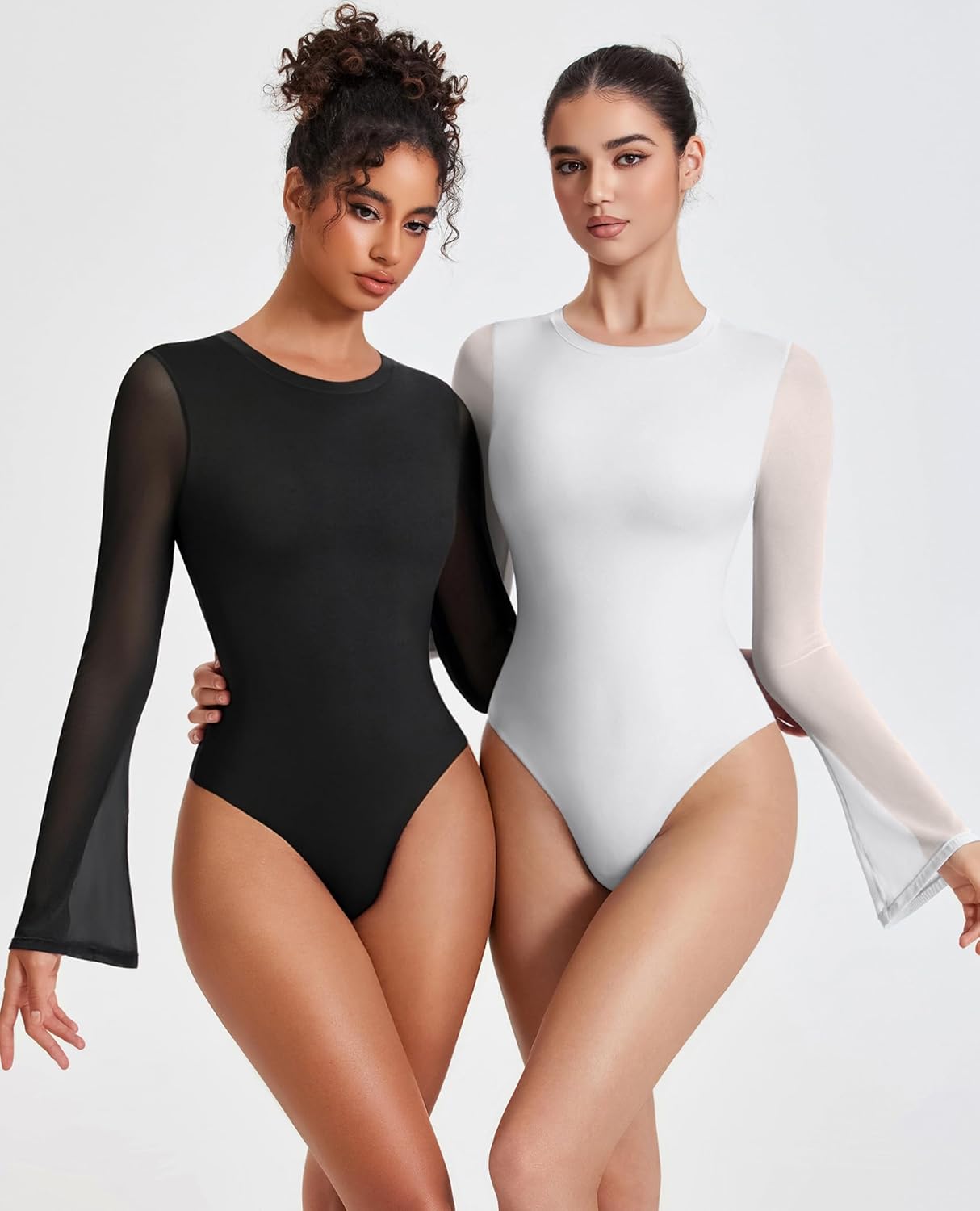 Bell Long Sleeve Bodysuits Mesh Leotard Tops Shaperwear-bodysuit - Tophatter Daily Deals