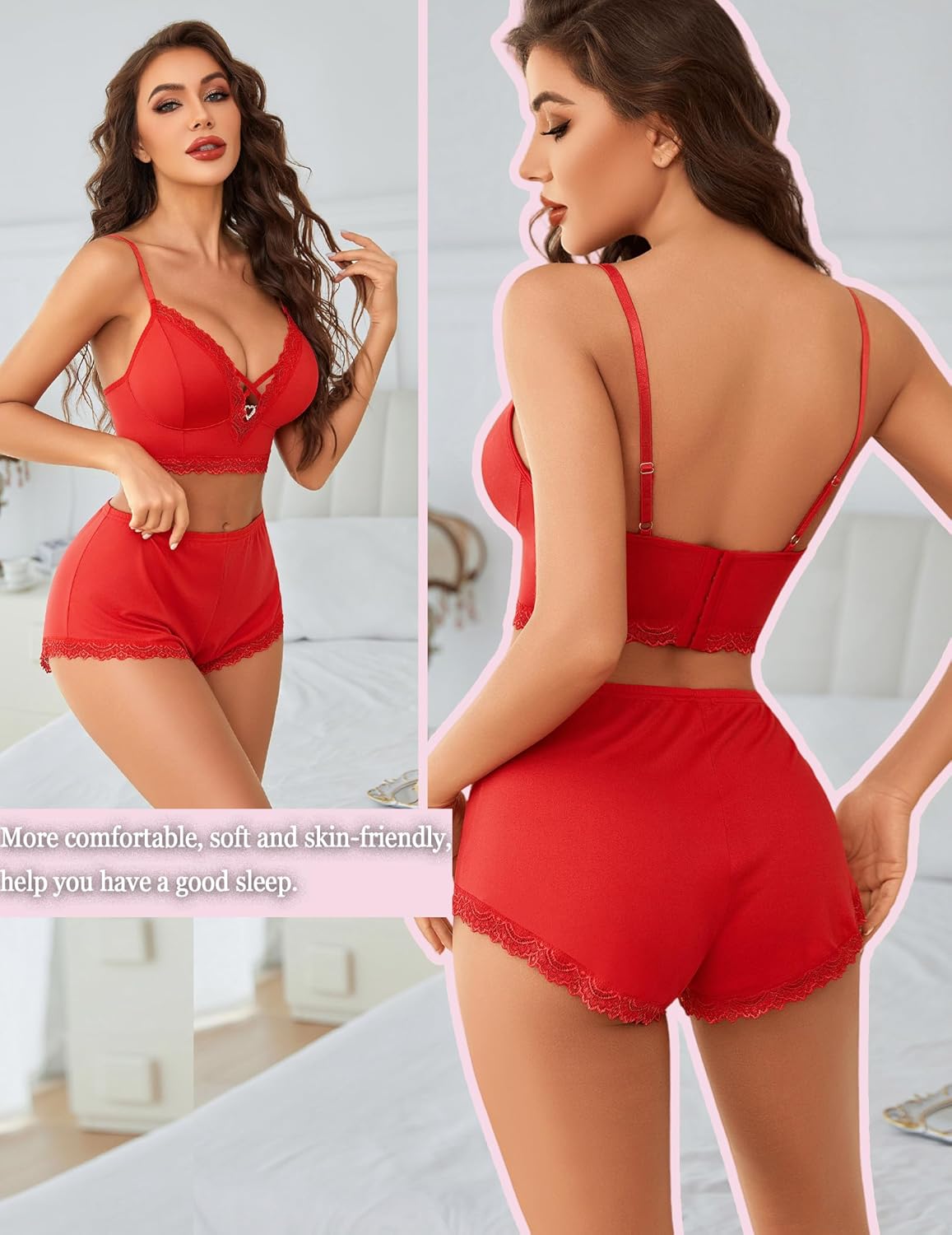 Pajama Sets Shorts Lace Trim Cami Pj Set Sleepwears-Pajamas Sets - Tophatter Daily Deals