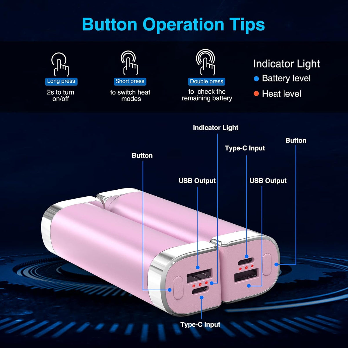 2 Packs Split-Magnetic Electric Reusable Handwarmer, 10000mAh & 360° Heating MAX 15 Hrs Warmth & 3 Levels Temp Portable USB Power Bank Health & Wellness - Tophatter Daily Deals