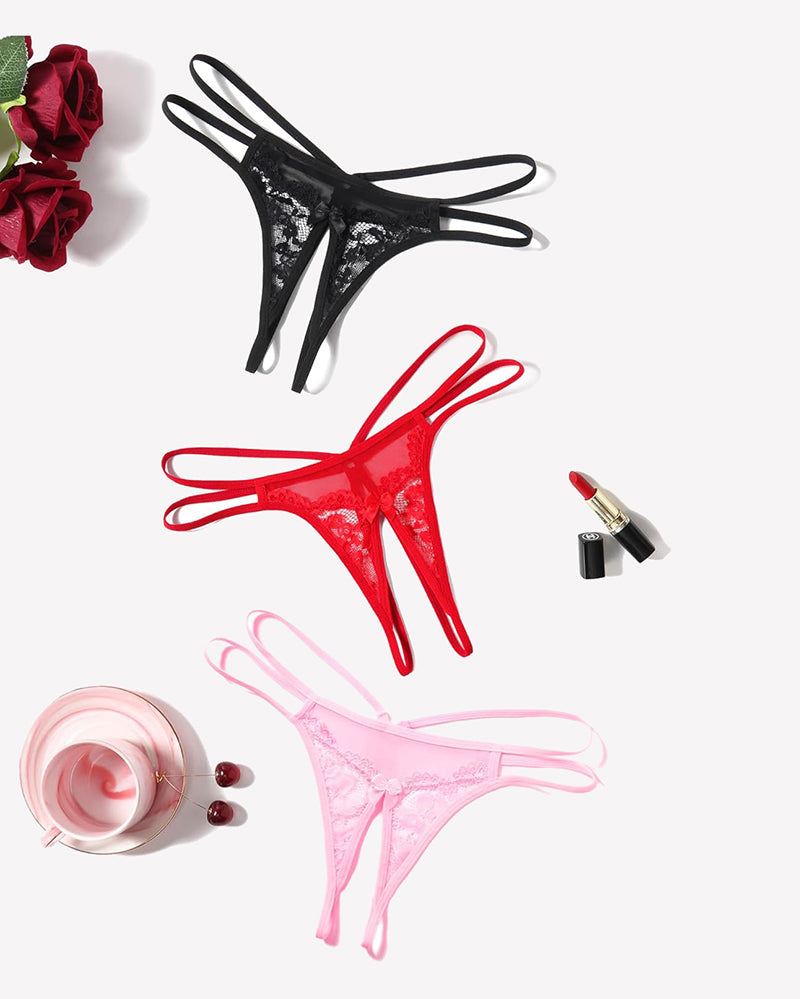 Lace Panties Floral Lace Briefs G-String Black Red Pink Lingeries-panties - Tophatter Daily Deals