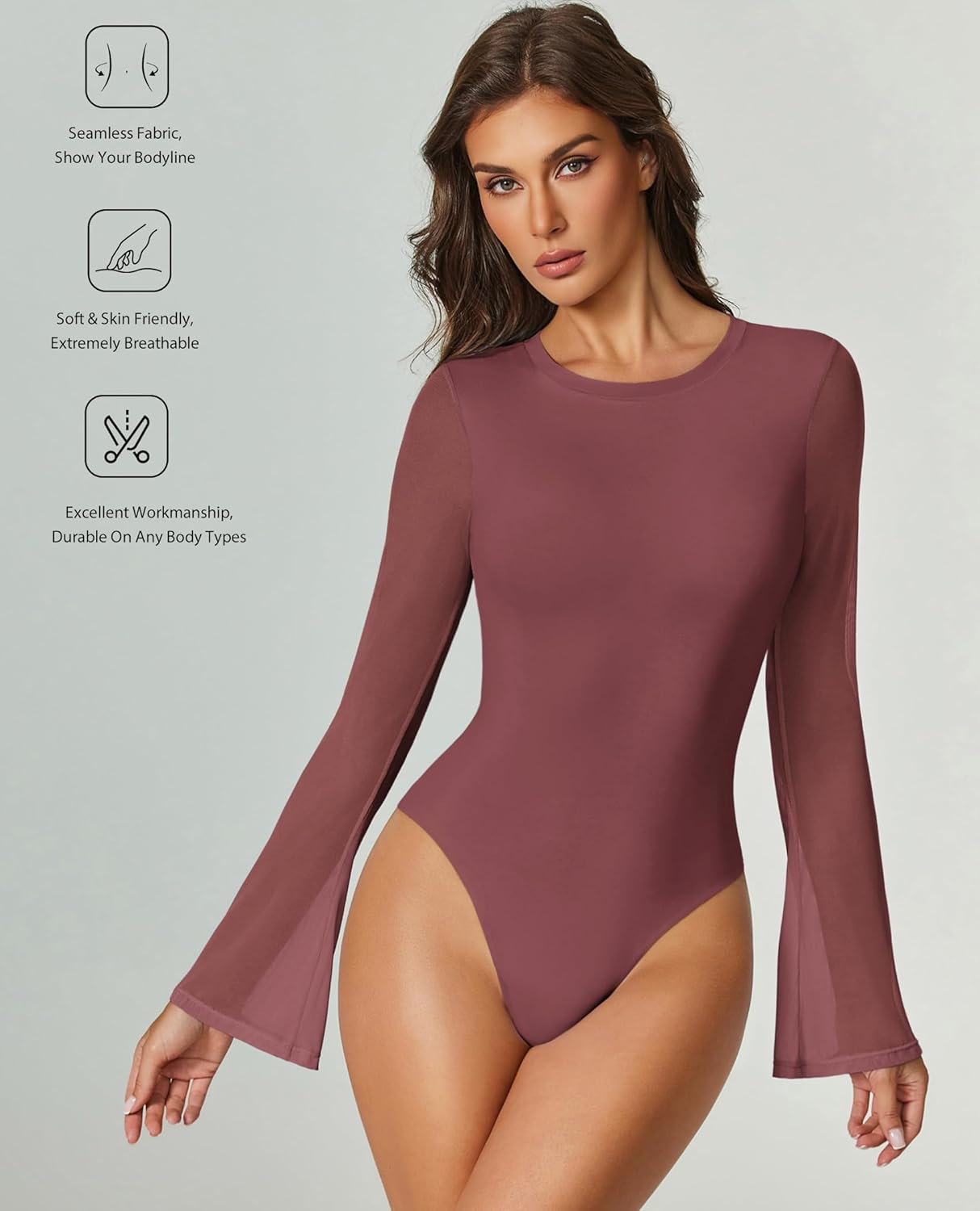 Bell Long Sleeve Bodysuits Mesh Leotard Tops Shaperwear-bodysuit - Tophatter Daily Deals