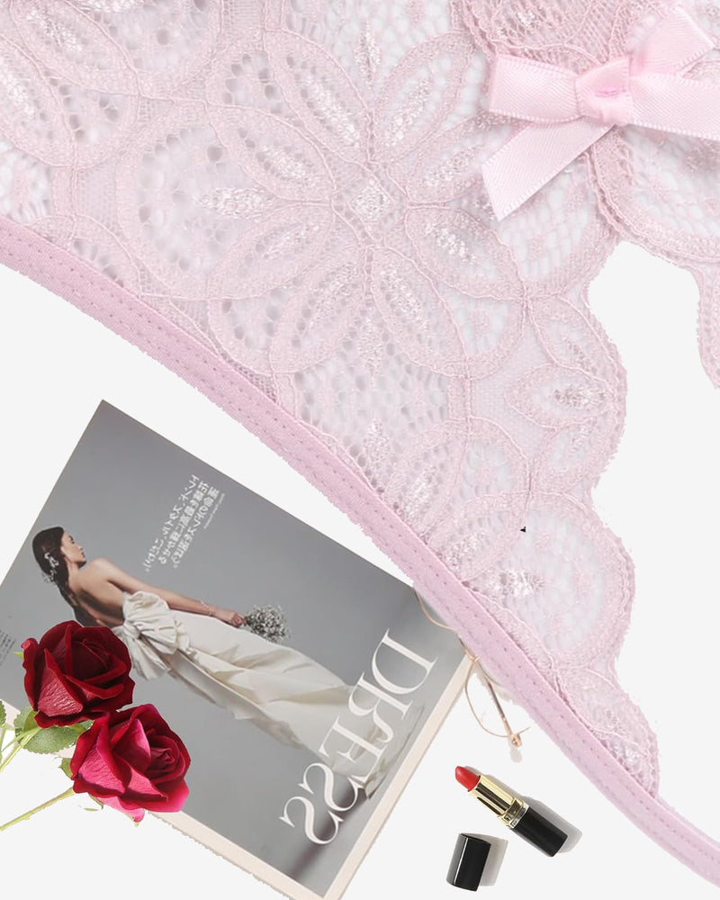 Floral Lace Briefs with Cute Bow Lingeries-panties - Tophatter Daily Deals