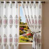 Embroidered Medallion Curtain Set – 2 Panel Window Drapes with Attached Backing & Matching Valance Furniture & Decor - Tophatter Daily Deals