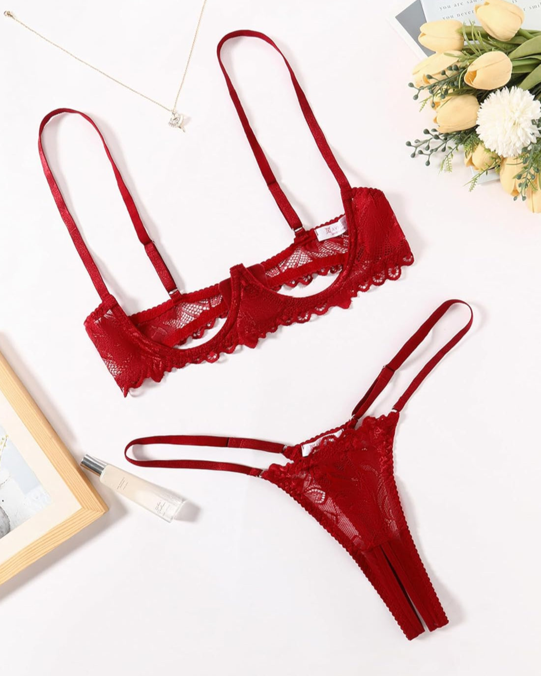 Lace Bra and Panty Underwire Lingerie Set Lingerie Sets-Bra Sets - Tophatter Daily Deals