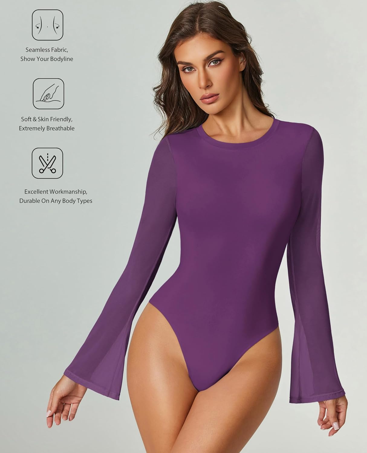 Bell Long Sleeve Bodysuits Mesh Leotard Tops Shaperwear-bodysuit - Tophatter Daily Deals