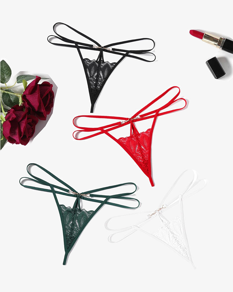 Floral Lace Briefs Hollow Out Thong Panty Multicolor-4 Pack Lingeries-panties - Tophatter Daily Deals