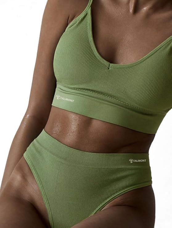 Talmont Seamless Ribbed Bra & Panty Set – Soft, Stretchy Lounge Lingerie with Removable Pads Women's Lingerie - Tophatter Daily Deals