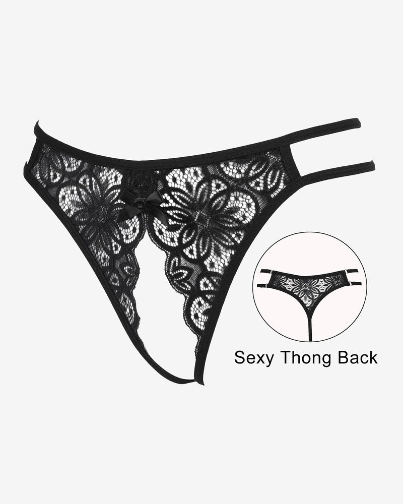 Floral Lace Briefs with Cute Bow Lingeries-panties - Tophatter Daily Deals