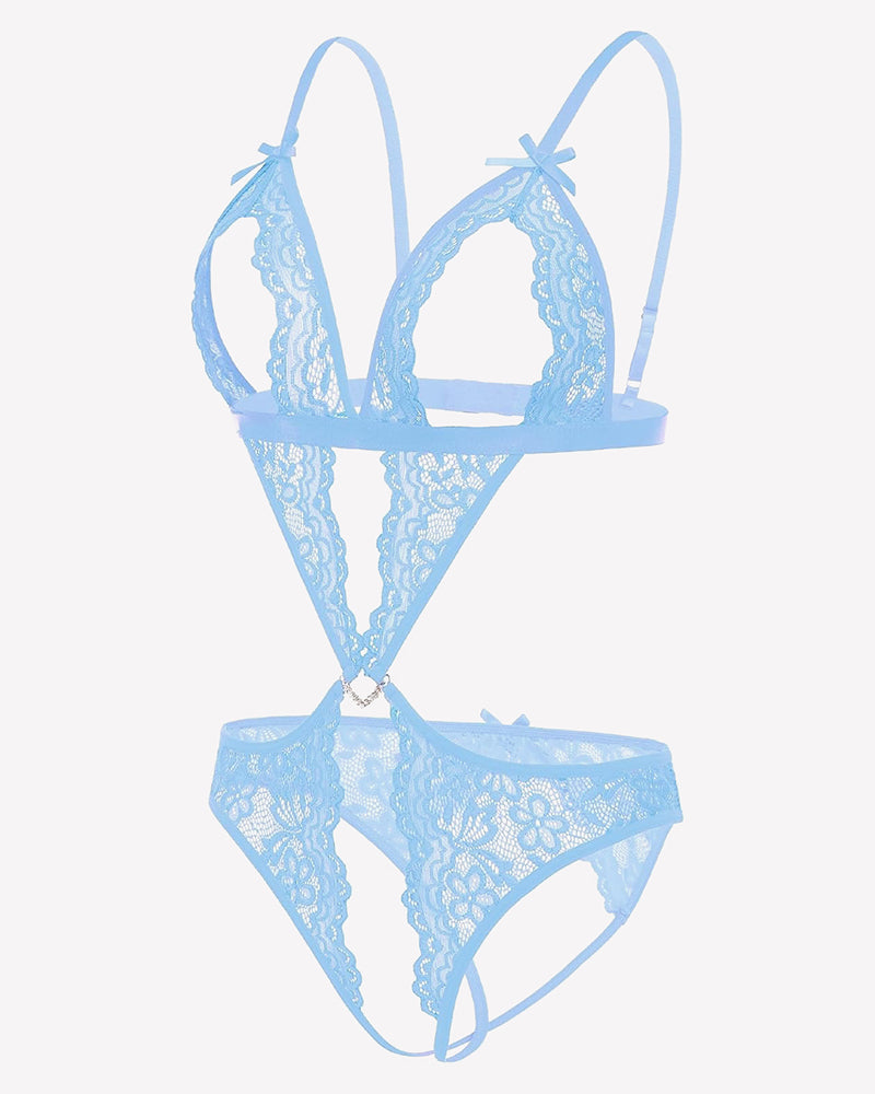 Lace Deep V Teddy Bodysuit Lingeries-Bodysuits - Tophatter Daily Deals