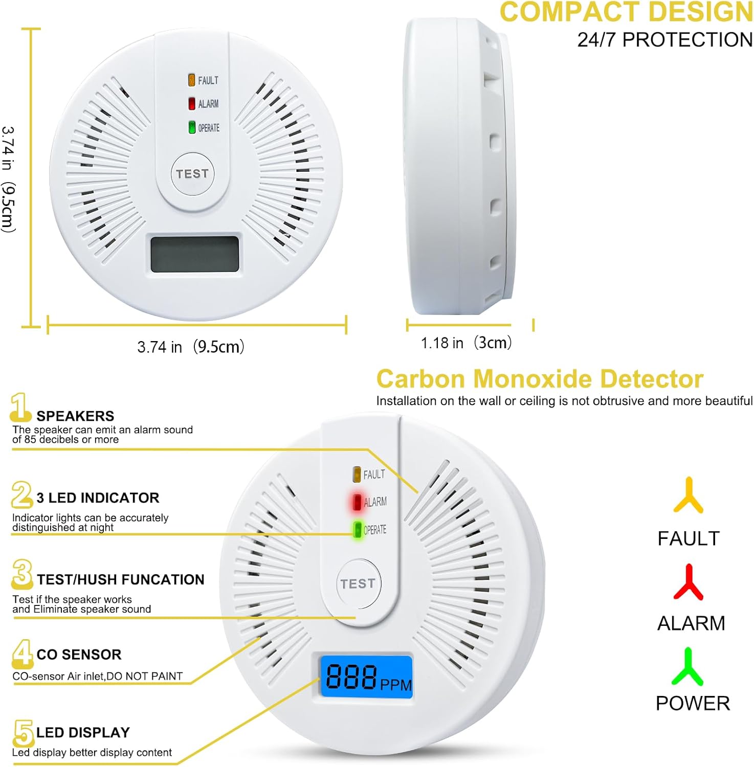 Portable Carbon Monoxide Detector – Battery-Operated CO Alarm Home Improvement - Tophatter Daily Deals