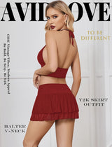 Halter Backless Tank Top Mini Skirt Set Lingerie Sets-Skirt Sets - Tophatter Daily Deals