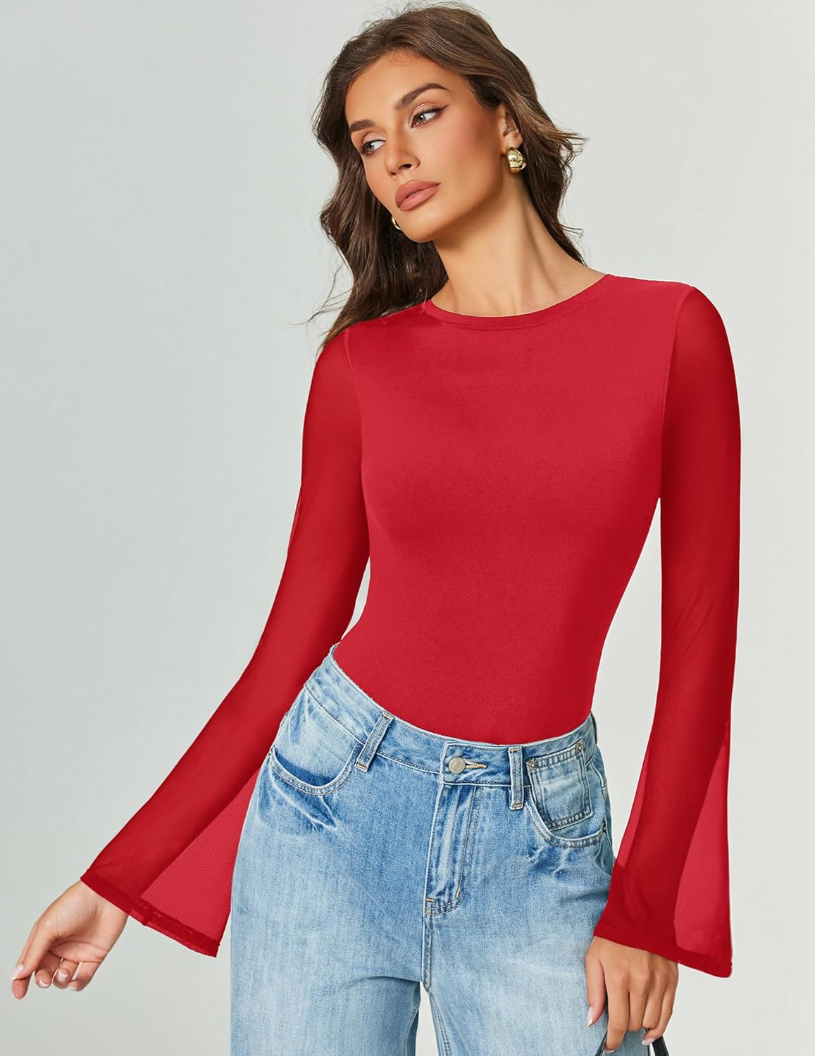 Bell Long Sleeve Bodysuits Mesh Leotard Tops Shaperwear-bodysuit - Tophatter Daily Deals