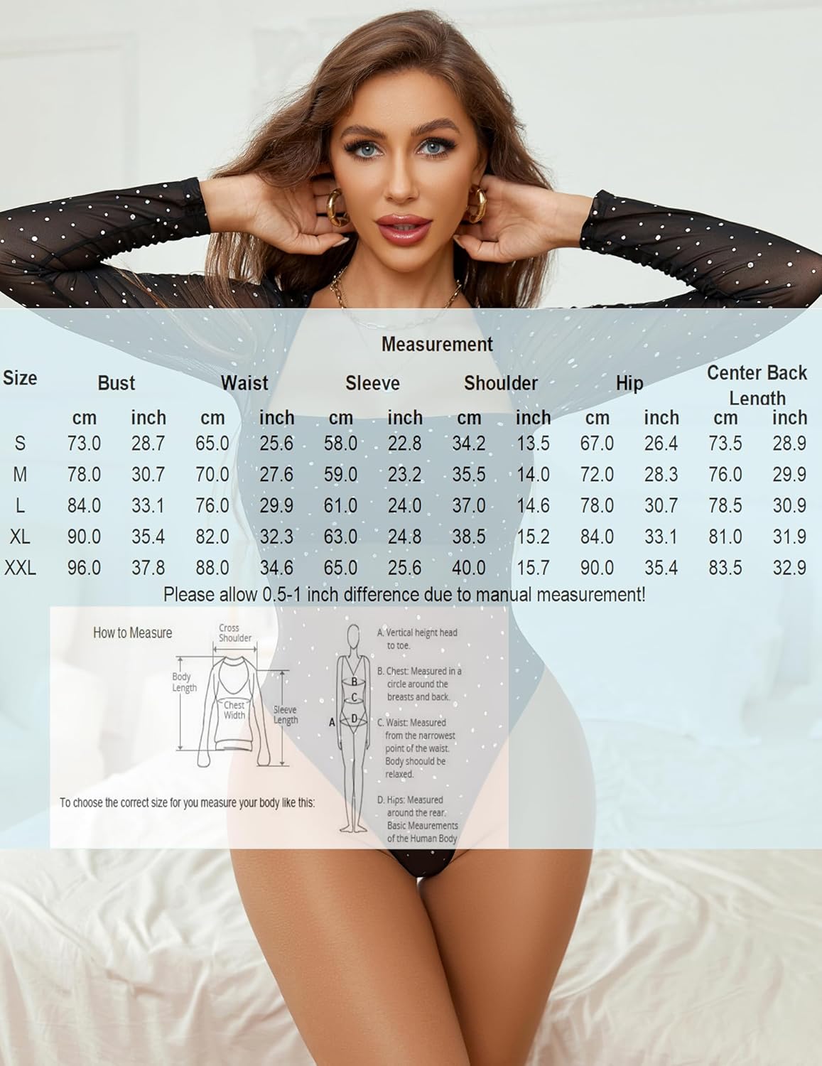 Long Sleeve Rhinestone Mesh Bodysuits Lingeries-Bodysuits - Tophatter Daily Deals