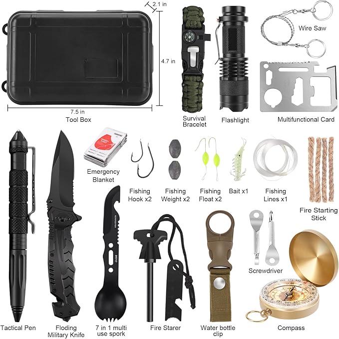 Survival Kit 28 in 1, Survival Gear Tool Emergency Tactical Equipment - Tophatter Daily Deals