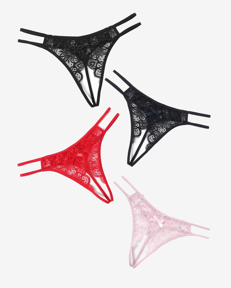 Floral Lace Briefs with Cute Bow 4 Pcs-1 Lingeries-panties - Tophatter Daily Deals