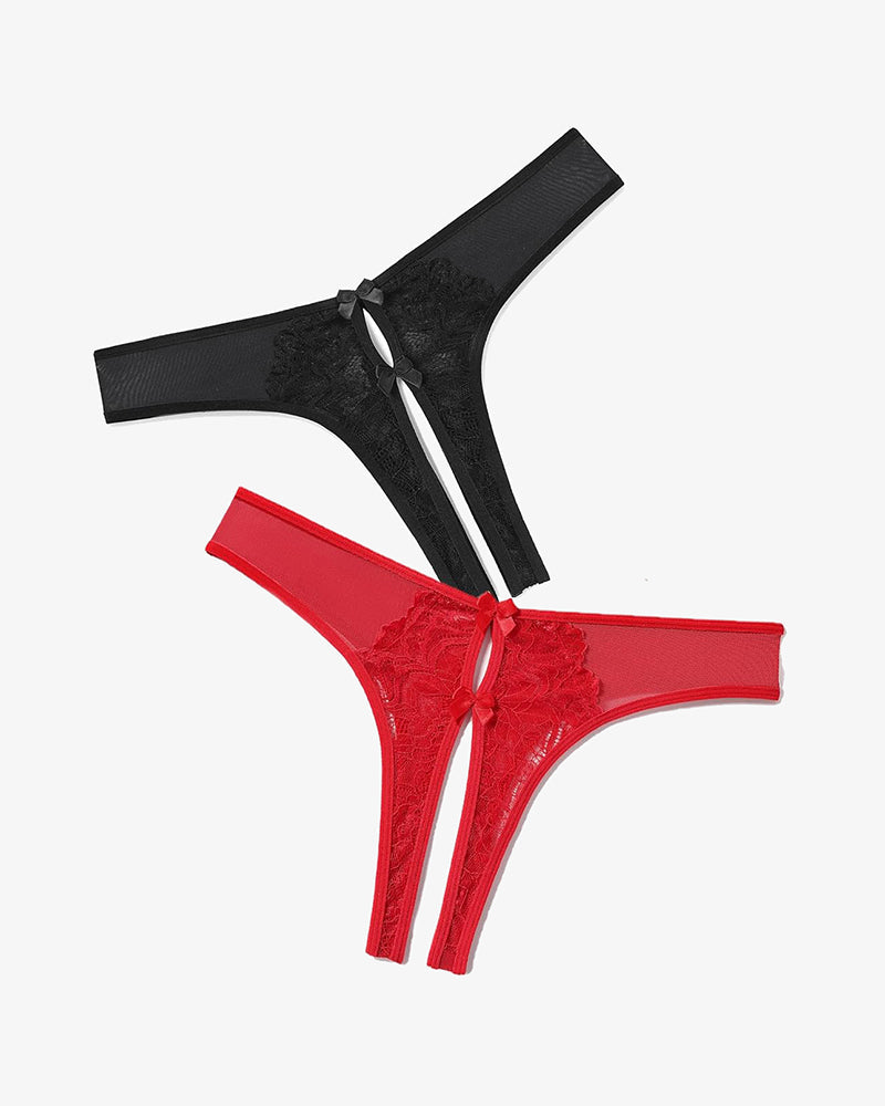 Mesh Panties Briefs with Cute Bow Black+Red Lingeries-panties - Tophatter Daily Deals