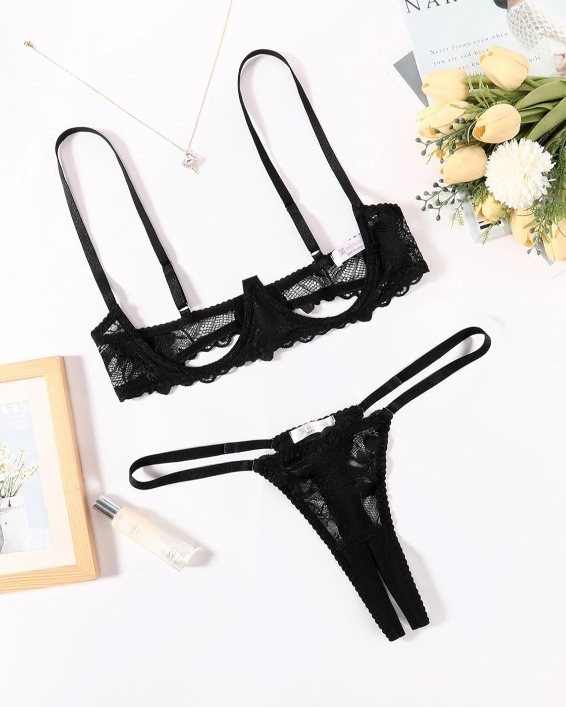 Lace Bra and Panty Underwire Lingerie Set Black Lingerie Sets-Bra Sets - Tophatter Daily Deals