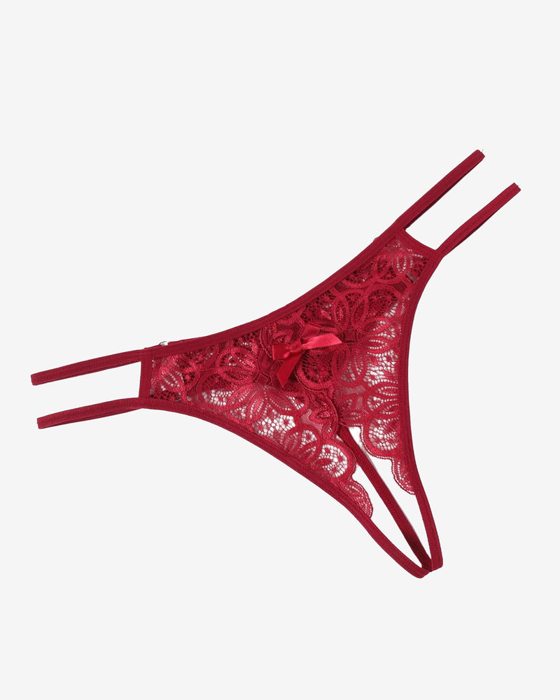 Floral Lace Briefs with Cute Bow Wine Red Lingeries-panties - Tophatter Daily Deals