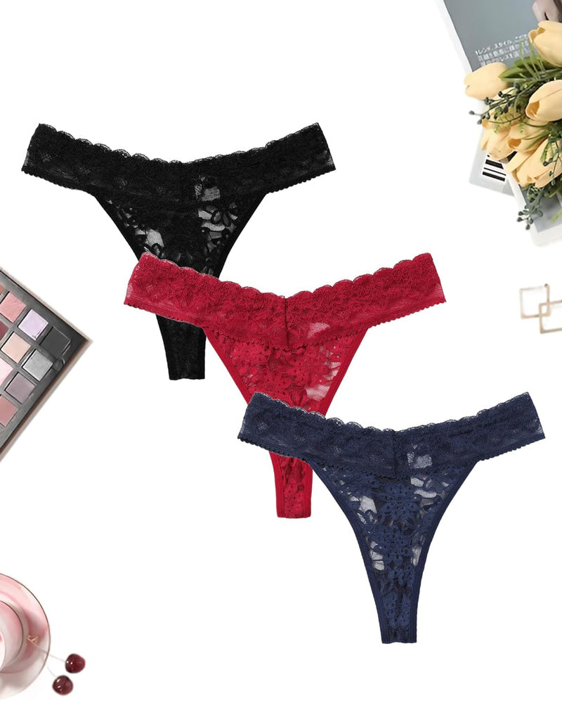 Lace Low Waist Brazilian Panties 3 Pcs-3 Lingeries-panties - Tophatter Daily Deals