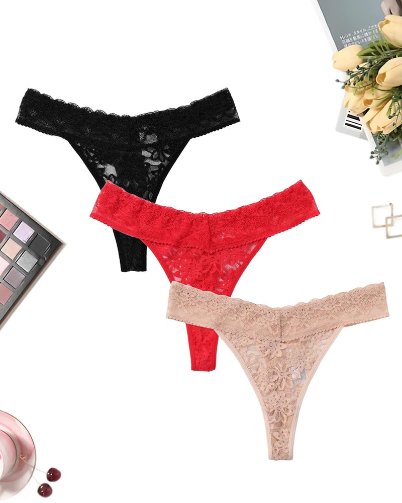 Lace Low Waist Brazilian Panties 3 Pcs-1 Lingeries-panties - Tophatter Daily Deals