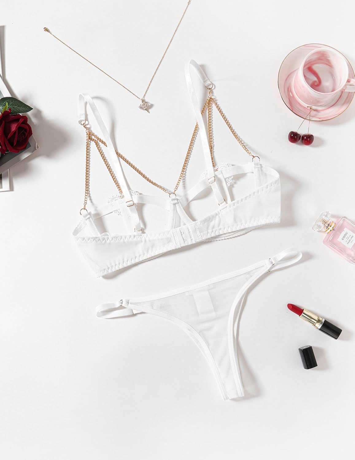Chain Heart Cutout Bra and Panty Sets Lingerie Sets-Bra Sets - Tophatter Daily Deals