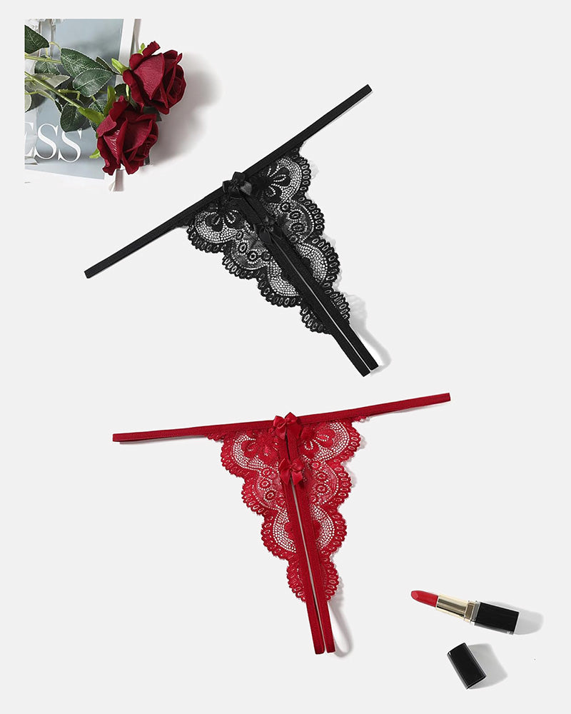 Lace Thongs Low Rise Bow Panties Lingeries-panties - Tophatter Daily Deals