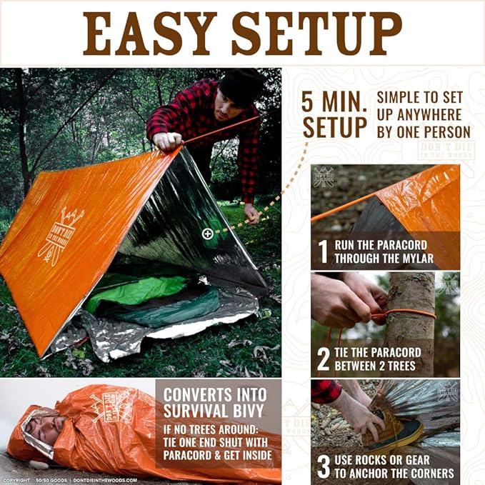 Ultralight Survival Tent • 2 Person Mylar Emergency Shelter Tube Tent + Paracord - Tophatter Daily Deals