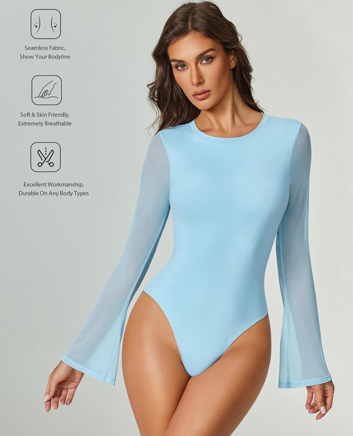 Bell Long Sleeve Bodysuits Mesh Leotard Tops Shaperwear-bodysuit - Tophatter Daily Deals
