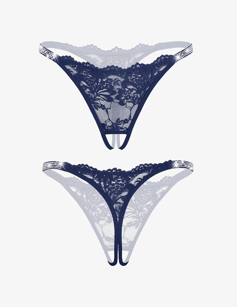 Floral Lace Briefs Rhinestones Strap Panties Lingeries-panties - Tophatter Daily Deals