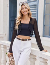 Sheer Shrugs Long Sleeve Cropped Cardigan Lingeries-Crop tops - Tophatter Daily Deals