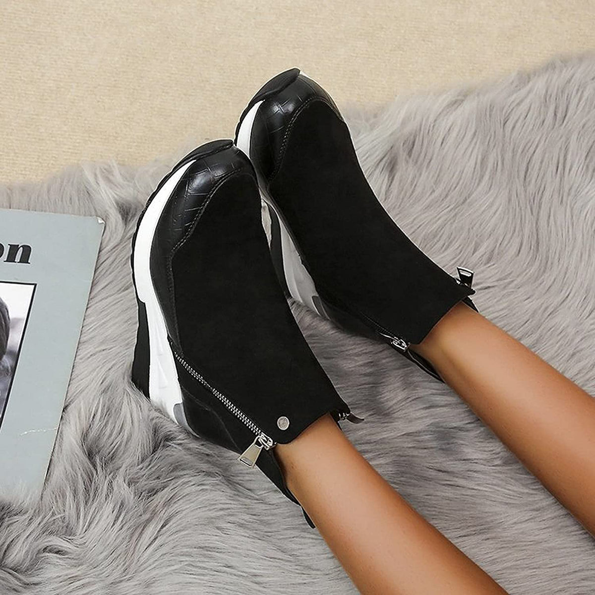Waterproof Cozy Women’s Ankle Boots - Wedge Suede Heel - Tophatter Daily Deals