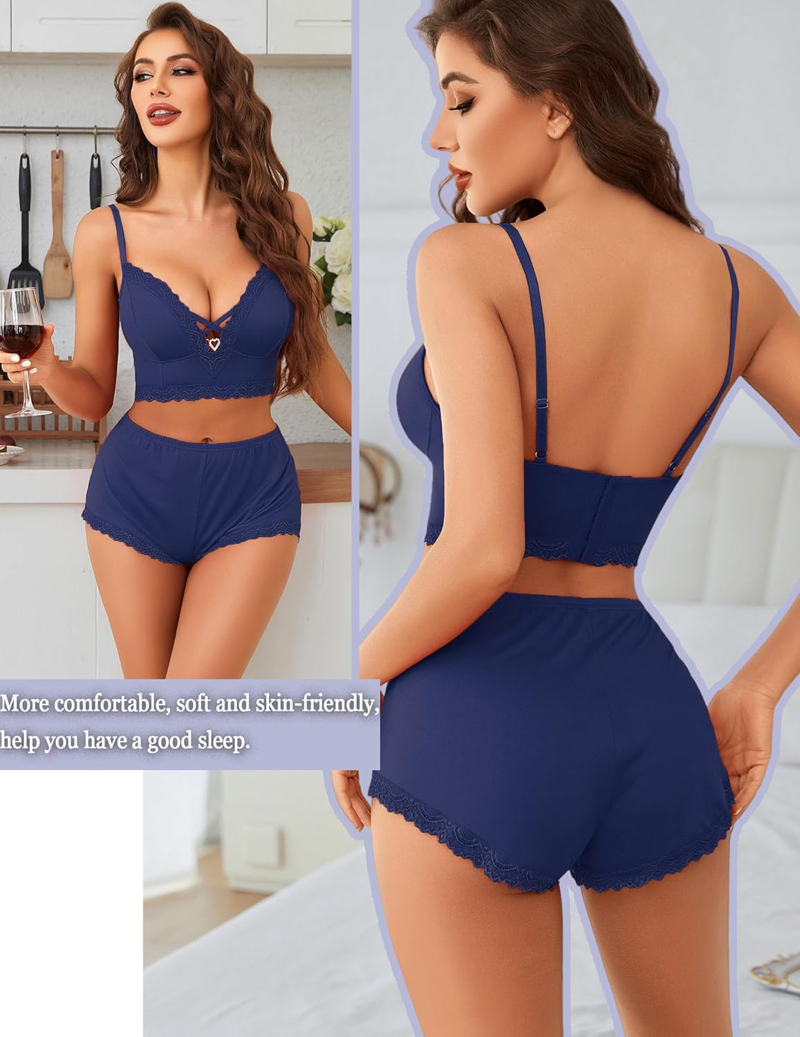 Pajama Sets Shorts Lace Trim Cami Pj Set Sleepwears-Pajamas Sets - Tophatter Daily Deals