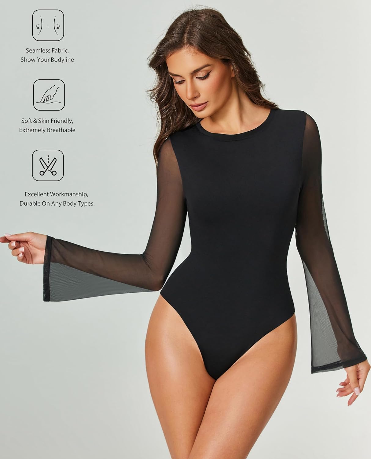 Bell Long Sleeve Bodysuits Mesh Leotard Tops Shaperwear-bodysuit - Tophatter Daily Deals