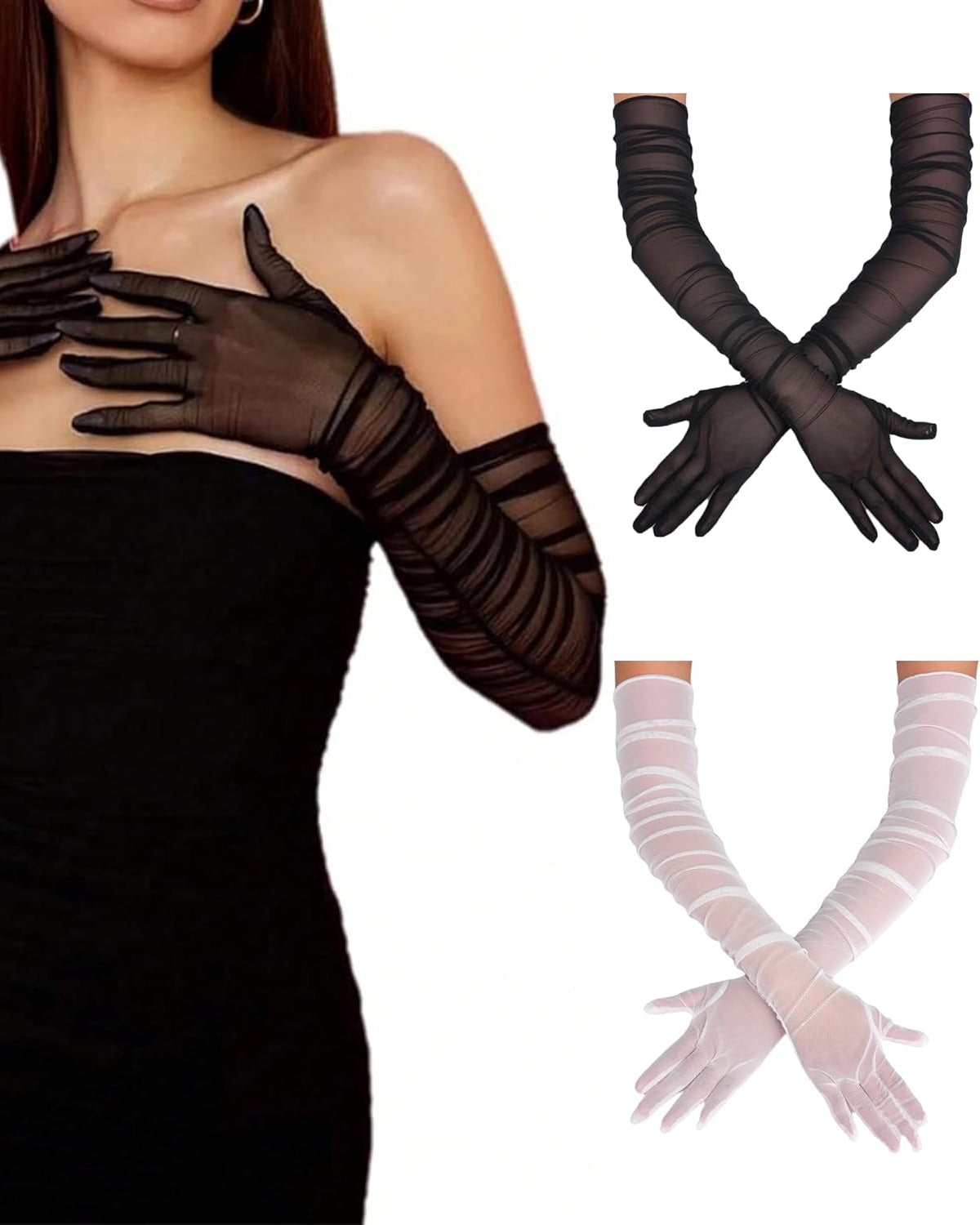 1920s Long Sheer Gloves Tulle Mesh Gloves Accessories - Tophatter Daily Deals