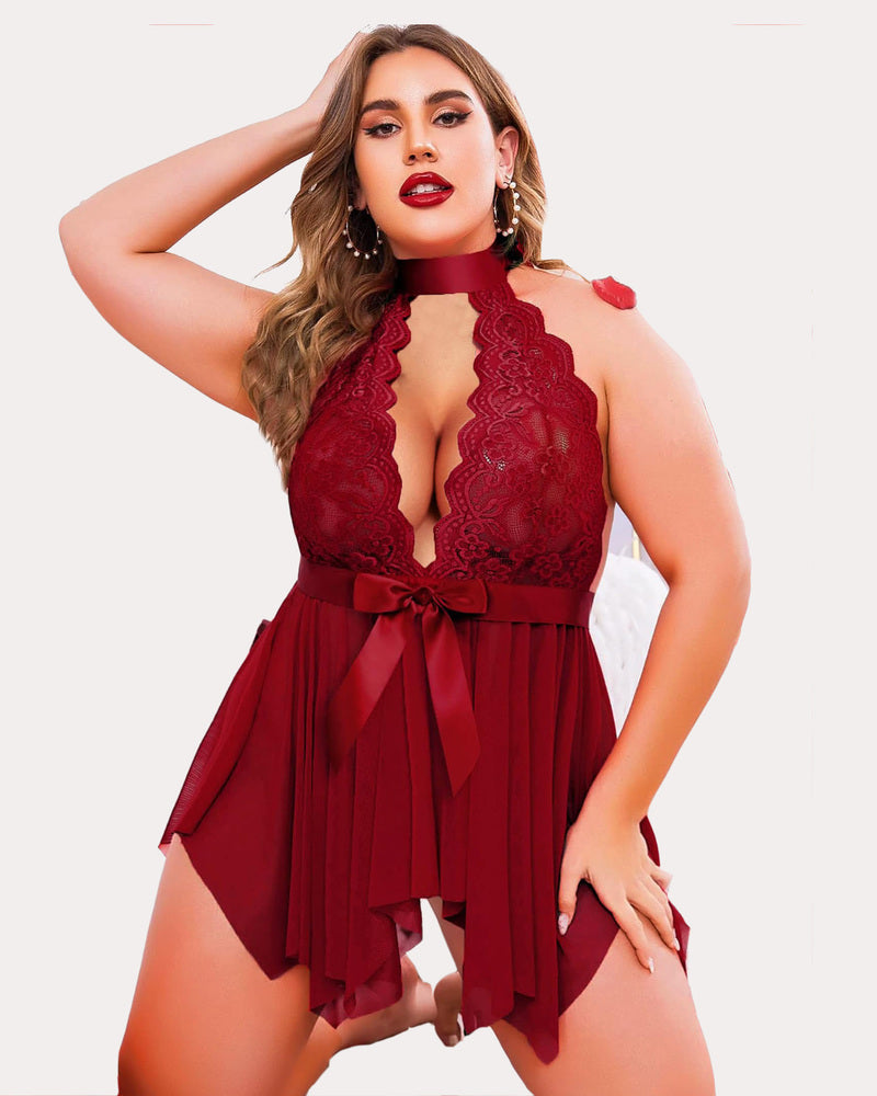 Plus Size Babydoll Teddy Cherry Red Lingerie Sets-Plus size - Tophatter Daily Deals