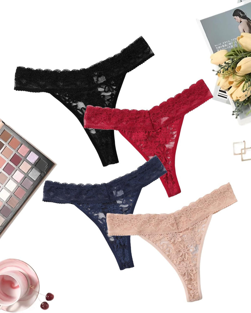 Lace Low Waist Brazilian Panties 4 Pcs-1 Lingeries-panties - Tophatter Daily Deals