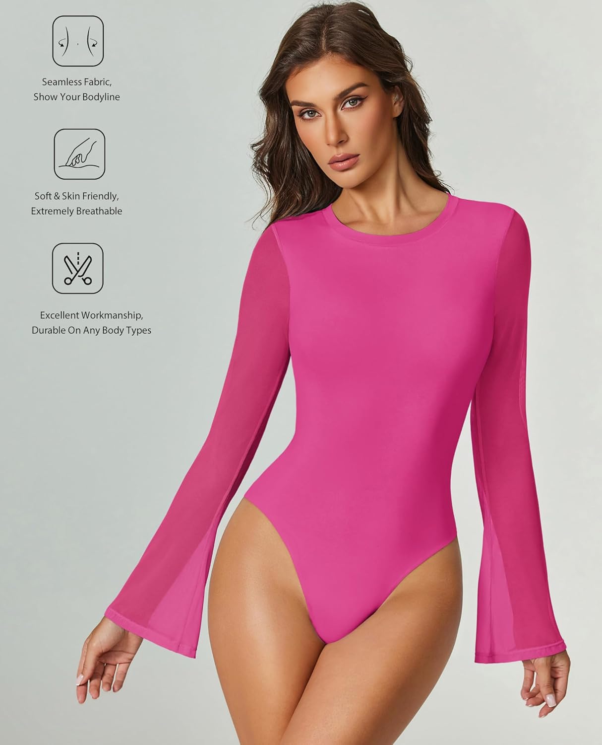 Bell Long Sleeve Bodysuits Mesh Leotard Tops Shaperwear-bodysuit - Tophatter Daily Deals