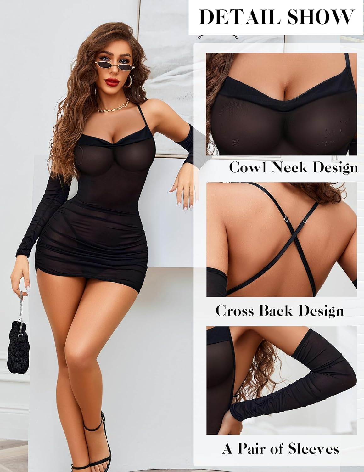 Sheer Mesh Lingerie Dress With Gloves Outfits Lingeries-Chemises - Tophatter Daily Deals