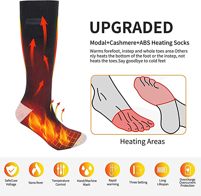 Heated Socks Rechargeable One Size Winter 8 Hour Warmth - Tophatter Daily Deals