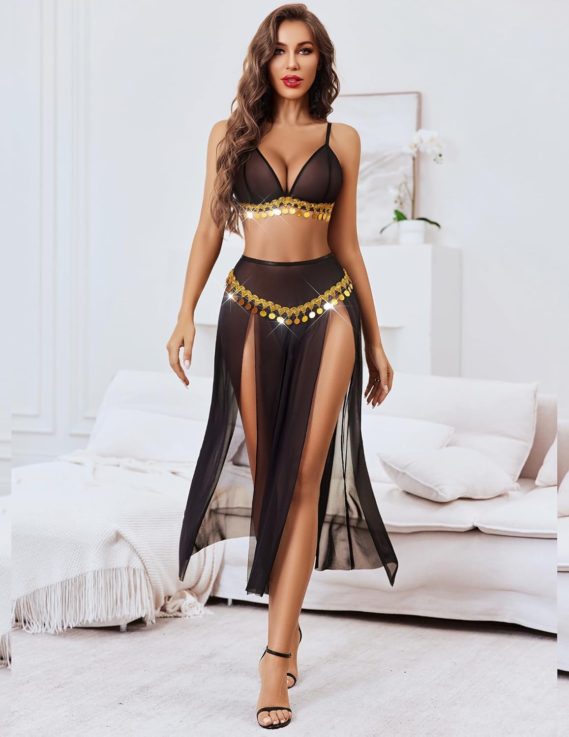 Mesh Sheer Bra Top Split Maxi Skirt Set Lingerie Sets-Skirt Sets - Tophatter Daily Deals