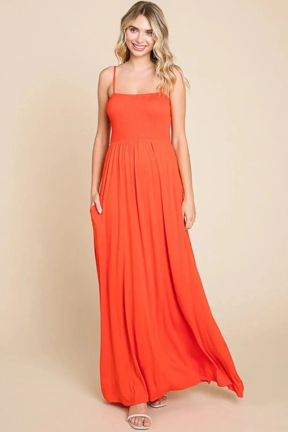 Culture Code Full Size Smocked Cami Maxi Dress with Pockets Scarlet Casual Dresses - Tophatter Daily Deals