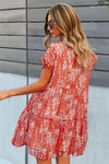 Printed V-Neck Short Sleeve Tiered Dress Casual Dresses - Tophatter Daily Deals