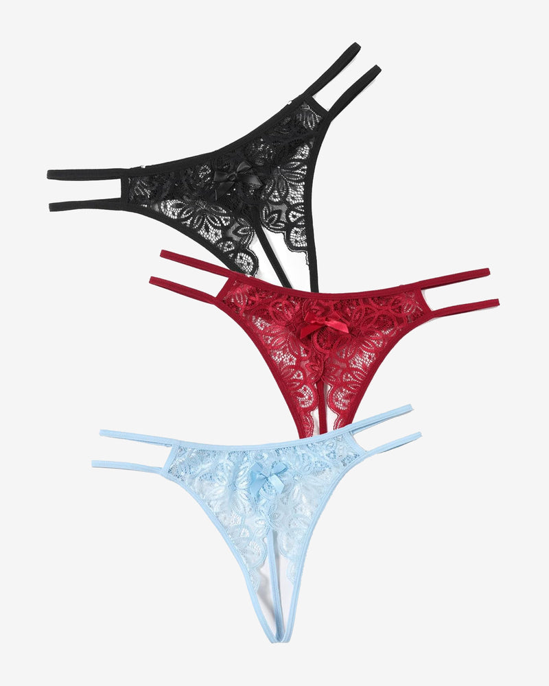 Floral Lace Briefs with Cute Bow 3 Pcs-1 Lingeries-panties - Tophatter Daily Deals