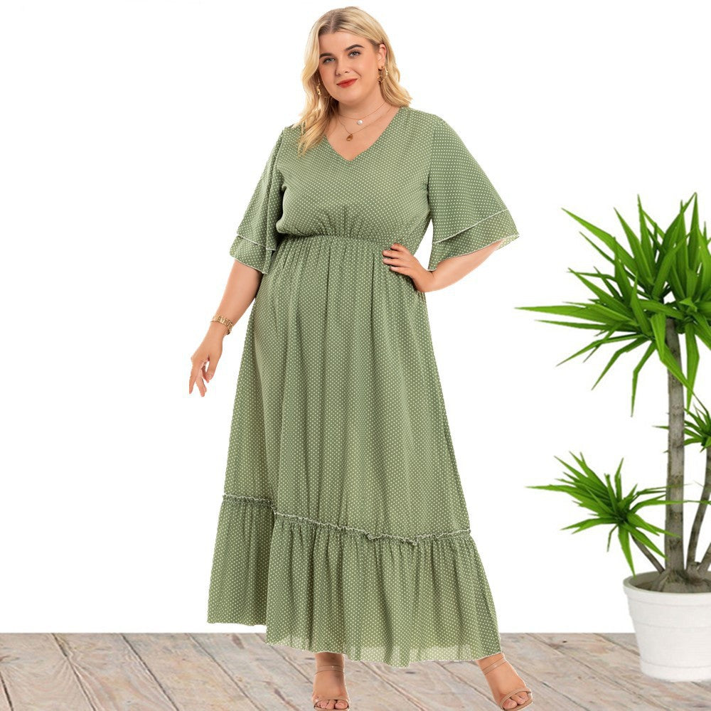 Bohemian Plus Size Women's Fashion Polka Dot Dress Women Green 0 - Tophatter Daily Deals