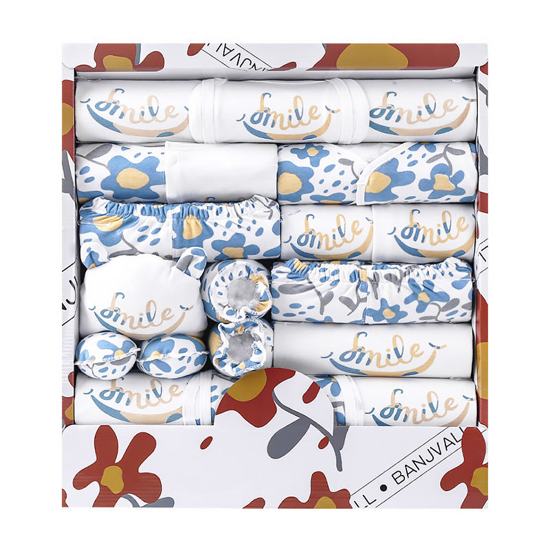 18 Piece Cotton Newborn Clothes Gift Box Set Flower Blue 59cm 0 - Tophatter Daily Deals