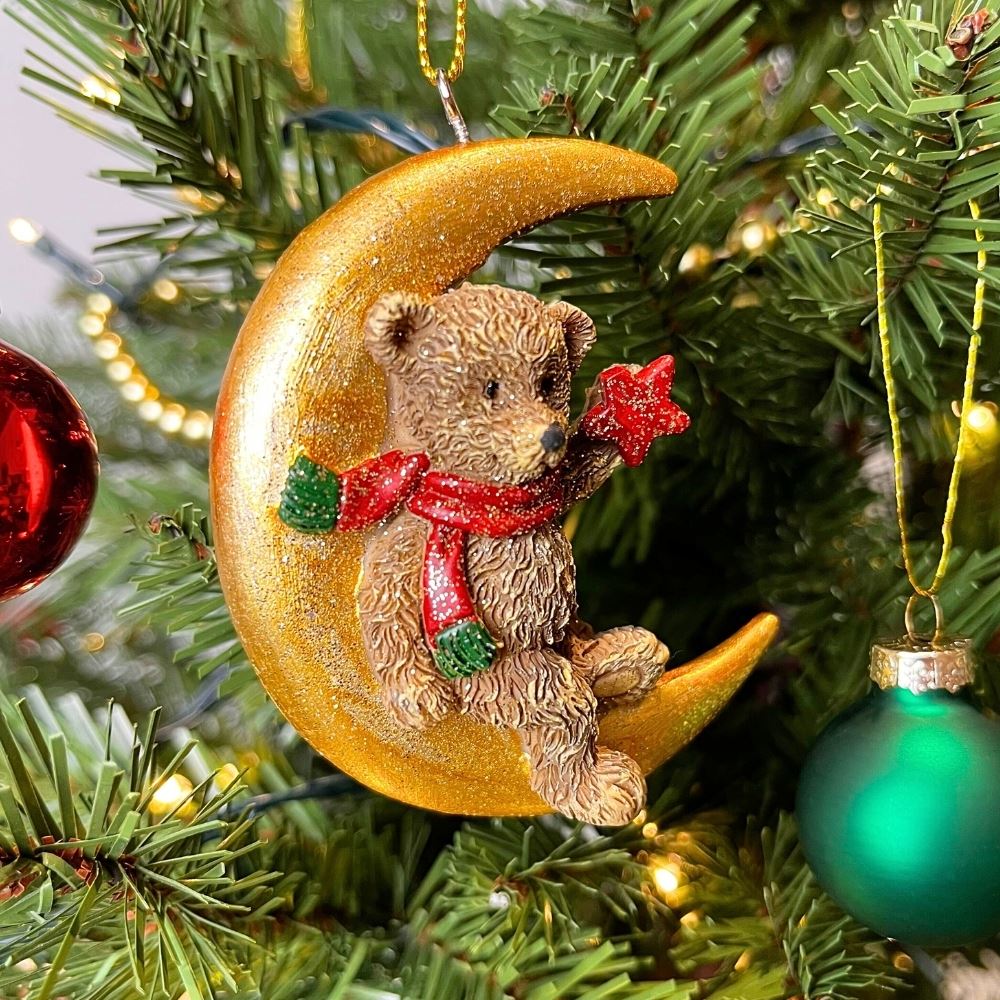 Teddy Bear on the Moon Christmas Bauble | Teddy Ornament for Christmas Tree 8cm Baubles - Tophatter Daily Deals
