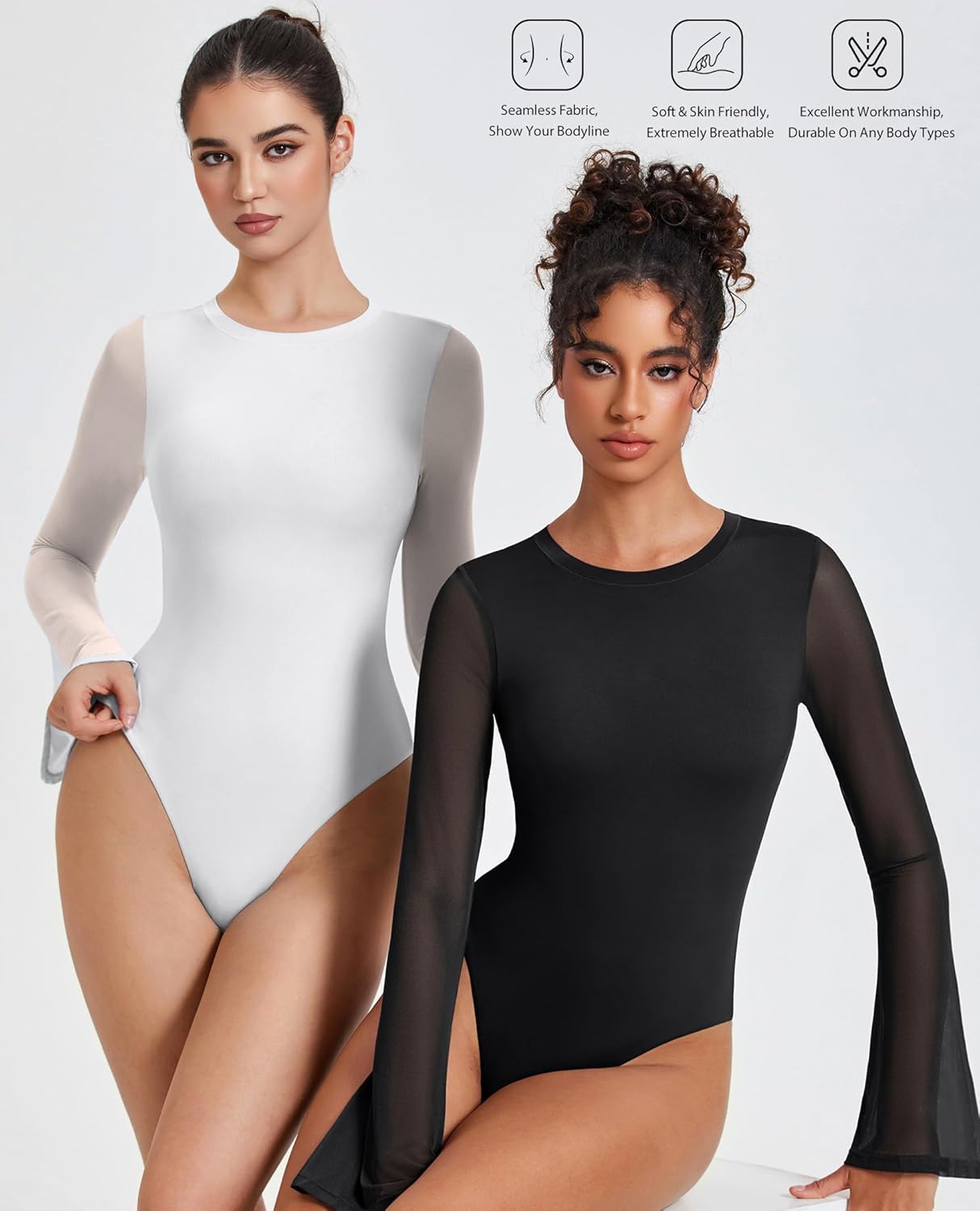 Bell Long Sleeve Bodysuits Mesh Leotard Tops Shaperwear-bodysuit - Tophatter Daily Deals