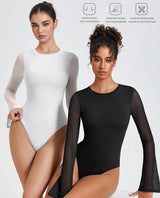 Bell Long Sleeve Bodysuits Mesh Leotard Tops Shaperwear-bodysuit - Tophatter Daily Deals